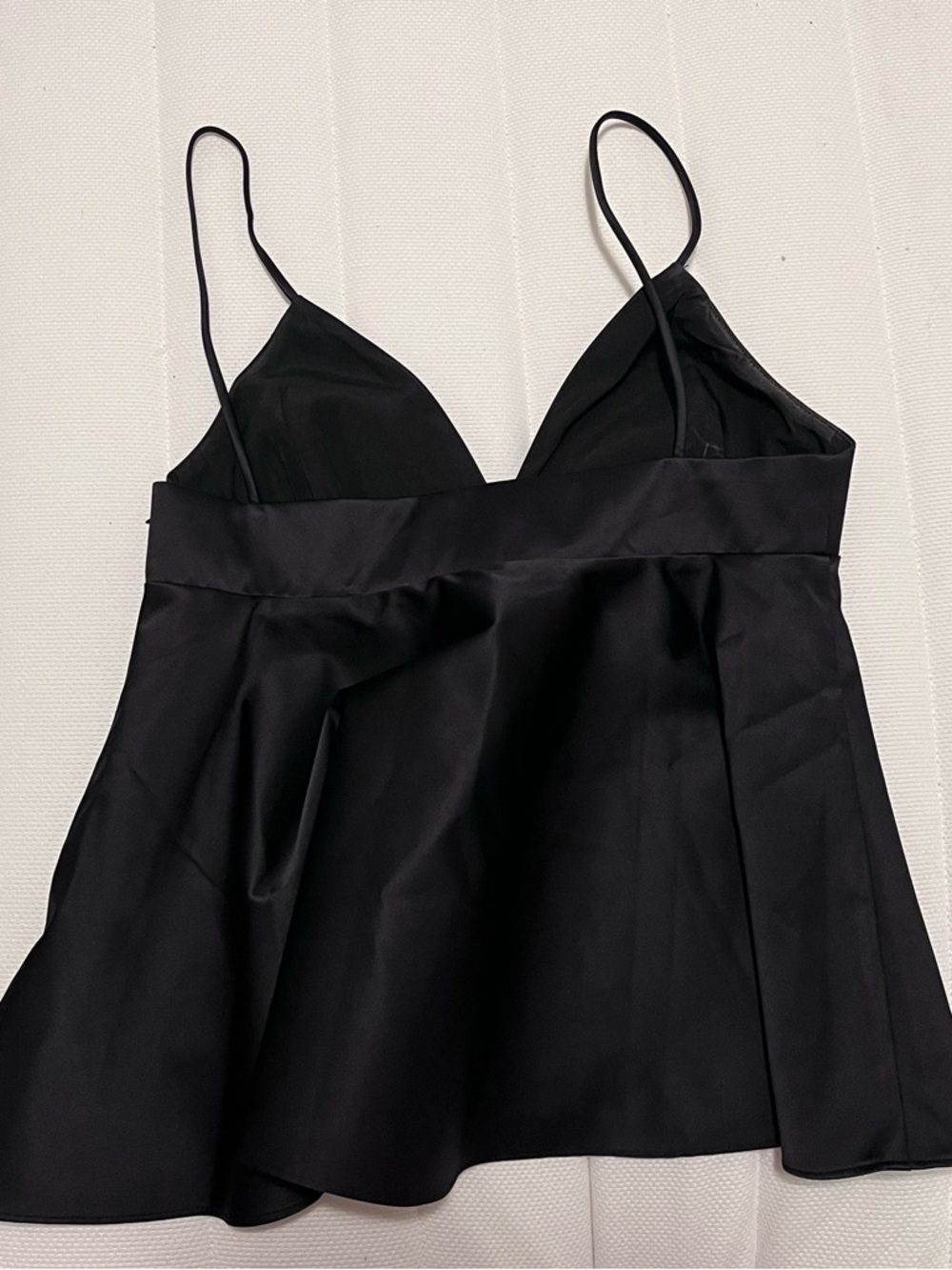 Black Satin Peplum Top